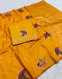 Mesmeric Yellow Pure Zari Weaving Banarasi Silk Saree With Intricate Blouse Piece