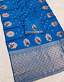 Verdant Blue Pure Zari Weaving Banarasi Silk Saree With Inimitable Blouse Piece
