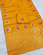 Efflorescence Yellow Pure Zari Weaving Banarasi Silk Saree With Enticing Blouse Piece