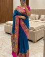 Denouement Rama Pashmina Silk Saree With Captivating Blouse Piece