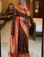 Hypnotic Brown Paithani Silk Saree With Serendipity Blouse Piece