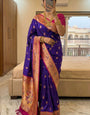 Impressive Royal Blue Paithani Silk Saree With Delectable Blouse Piece
