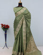 Lissome Green Banarasi Satin Silk Saree With Capricious Blouse