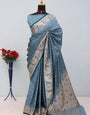 Ravishing Grey Banarasi Satin Silk Saree With Scrumptious Blouse