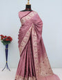 Ephemeral Pink Banarasi Satin Silk Saree With Prominent Blouse