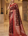 Dulcet Brown Pure Zari Weaving Banarasi Silk Saree With Excellent Blouse Piece
