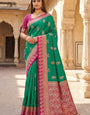 Evanescent Green Pure Zari Weaving Banarasi Silk Saree With Gorgeous Blouse Piece