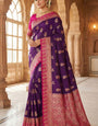 Proficient Purple Pure Zari Weaving Banarasi Silk Saree With Inimitable Blouse Piece