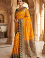 Chatoyant Yellow Pure Zari Weaving Banarasi Silk Saree With Elaborate Blouse Piece