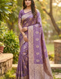 Adoring Lavender Banarasi Satin Silk Saree With Exceptional Blouse