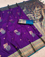 Exuberant Purple Paithani Silk Saree With Ornate Blouse Piece