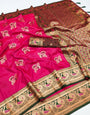 Ineffable Dark Pink Paithani Silk Saree With Magnificat Blouse Piece