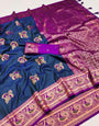 Efflorescence Navy Blue Paithani Silk Saree With Bewitching Blouse Piece