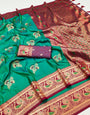 Stylish Sea Green Paithani Silk Saree With Classy Blouse Piece