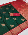 Verdant Dark Green Paithani Silk Saree With Vibrant Blouse Piece