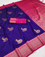 Stunner Royal Blue Paithani Silk Saree With Flamboyant Blouse Piece