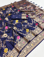Tempting Navy Blue Soft Banarasi Silk Saree With Smashing Blouse Piece