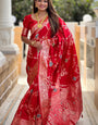 Adorable Red Soft Banarasi Silk Saree With Capricious Blouse Piece