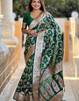 Confounding Dark Green Soft Banarasi Silk Saree With Lissome Blouse Piece
