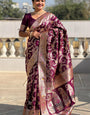 Felicitous Wine Soft Banarasi Silk Saree With Susurrous Blouse Piece