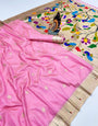 Flaunt Baby Pink Paithani Silk Saree With Sempiternal Blouse Piece