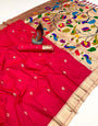 Engrossing Dark Pink Paithani Silk Saree With Tantalizing Blouse Piece