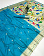 Ethnic Firozi Paithani Silk Saree With Splendorous Blouse Piece