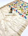 Winsome Off White Paithani Silk Saree With Scintilla Blouse Piece