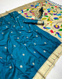 Enthralling Rama Paithani Silk Saree With Alluring Blouse Piece