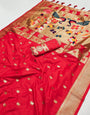Verdant Red Paithani Silk Saree With Devastating Blouse Piece