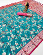Ebullience Firozi Soft Banarasi Silk Saree With Rhapsody Blouse Piece