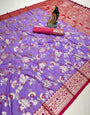 Smart Lavender Soft Banarasi Silk Saree With Admirable Blouse Piece