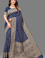 Snappy Navy Blue Soft Banarasi Silk Saree With Alluring Blouse Piece