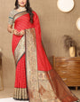 Bucolic Red Soft Banarasi Silk Saree With Gossamer Blouse Piece