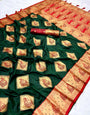 Enamoring Dark Green Soft Banarasi Silk Saree With Winsome Blouse Piece