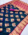 Serendipity Navy Blue Soft Banarasi Silk Saree With Imbrication Blouse Piece