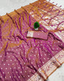 Conflate Lavender Soft Banarasi Silk Saree With Sizzling Blouse Piece