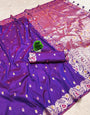 Moiety Royal Purple Soft Banarasi Silk Saree With Ideal Blouse Piece