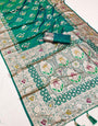 Ornate Sea Green Soft Banarasi Silk Saree With Ravishing Blouse Piece
