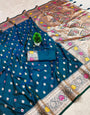 Tantalizing Teal Blue Soft Banarasi Silk Saree With Posh Blouse Piece