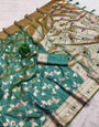 Confounding Sea Green Soft Banarasi Silk Saree With Gossamer Blouse Piece