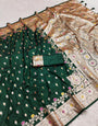 Supernal Dark Green Soft Banarasi Silk Saree With Vestigial Blouse Piece
