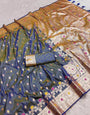 Most Flattering Grey Soft Banarasi Silk Saree With Groovy Blouse Piece