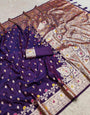 Nemesis Royal Purple Soft Banarasi Silk Saree With Effervescent Blouse Piece