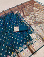 Fragrant Teal Blue Soft Banarasi Silk Saree With Majestic Blouse Piece