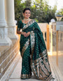 Nectarous Dark Green Soft Banarasi Silk Saree With Glamorous Blouse Piece