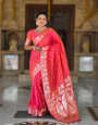 Desultory Pink Soft Banarasi Silk Saree With Assemblage Blouse Piece