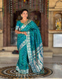 Prominent Rama Soft Banarasi Silk Saree With Surpassing Blouse Piece