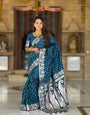 Attractive Teal Blue Soft Banarasi Silk Saree With Adorning Blouse Piece