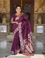 Marvellous Wine Soft Banarasi Silk Saree With Snappy Blouse Piece
